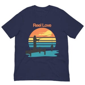 Reel Love Fishing T-Shirt – Retro Sunset Angler Graphic